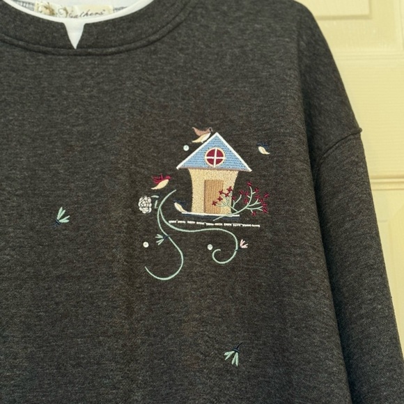 Feathers Charcoal Embroidered Crewneck Sweater Size 2X - Picture 2 of 6